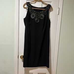 Black Dressy Dress with Beaded Neckline